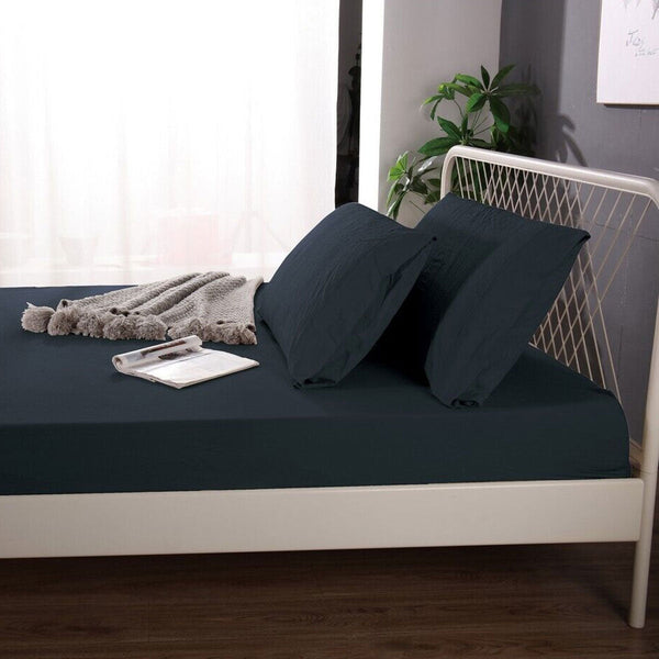 1000Tc Linen Bamboo Fitted Sheet Combo Set Charcoal Single Sheets