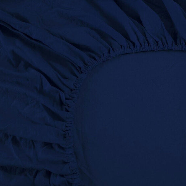 1000Tc Linen Bamboo Fitted Sheet Combo Set Deep Blue Single Sheets