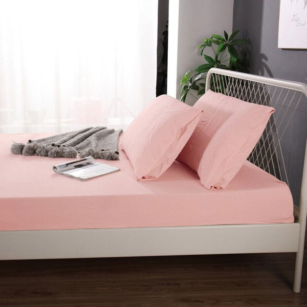 1000Tc Linen Bamboo Fitted Sheet Combo Set Dusty Pink King Sheets