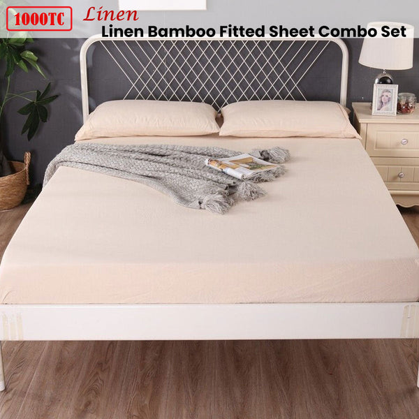 1000Tc Linen Bamboo Fitted Sheet Combo Set Single Sheets