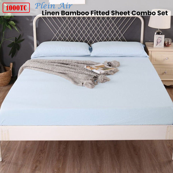 1000Tc Linen Bamboo Fitted Sheet Combo Set Plein Air Single Sheets