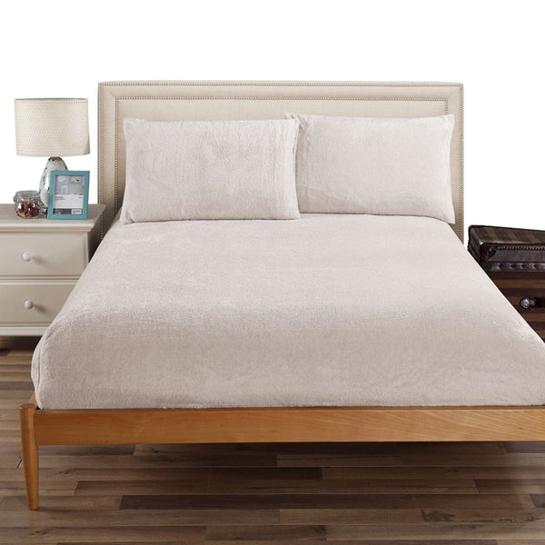 Ramesses Teddy Fleece Fitted Sheet Combo Set Beige King Single Sheets