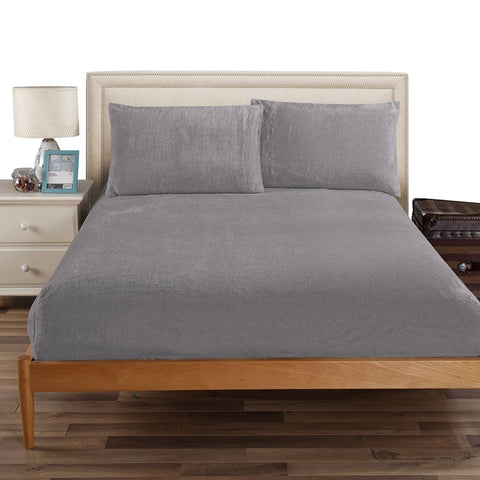 Ramesses Teddy Fleece Fitted Sheet Combo Set Charcoal King Sheets