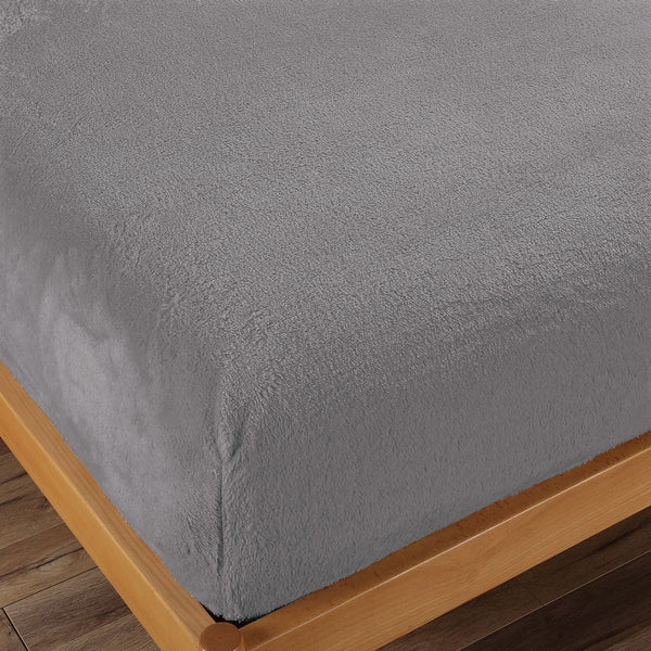 Ramesses Teddy Fleece Fitted Sheet Combo Set Charcoal Queen Sheets