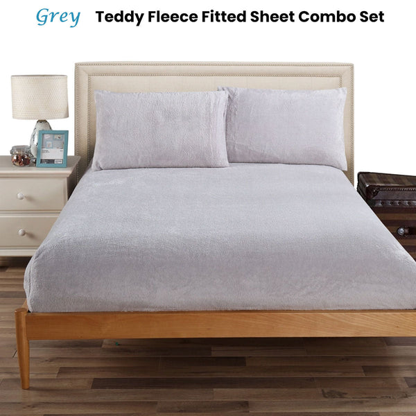 Ramesses Teddy Fleece Fitted Sheet Combo Set Grey King Sheets