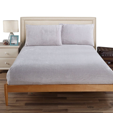 Ramesses Teddy Fleece Fitted Sheet Combo Set Grey Single Sheets