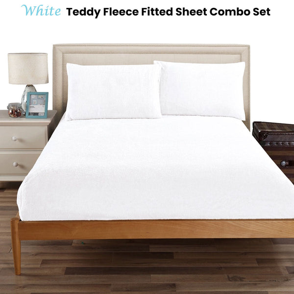 Ramesses Teddy Fleece Fitted Sheet Combo Set White Double Sheets
