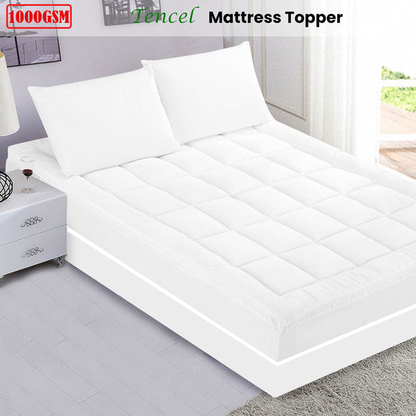 1000Gsm Tencel Mattress Topper King White Single Mattress Toppers & Protectors