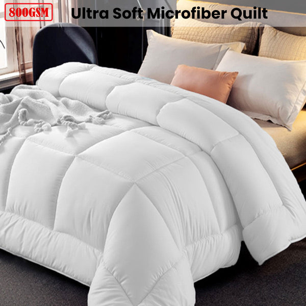 800Gsm All Season Microfibre Quilt Super King White Quilt Covers