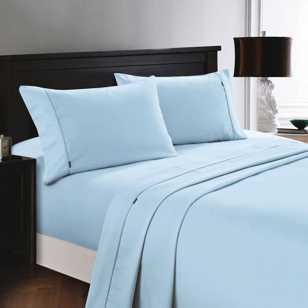Deluxe Linen 1200Tc Cotton Rich Sheet Set Pearl Blue King Sheets