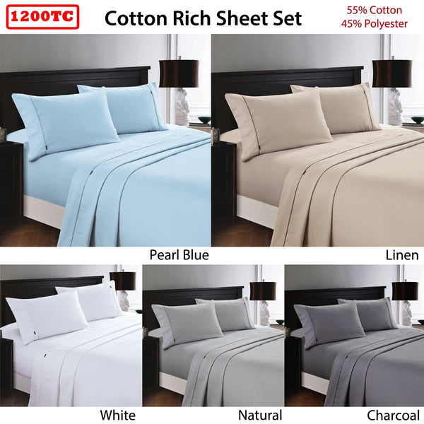 Deluxe Linen 1200Tc Cotton Rich Sheet Set White King Single Sheets