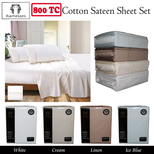 Ramesses 800Tc Cotton Sateen Sheet Set White King Sheets