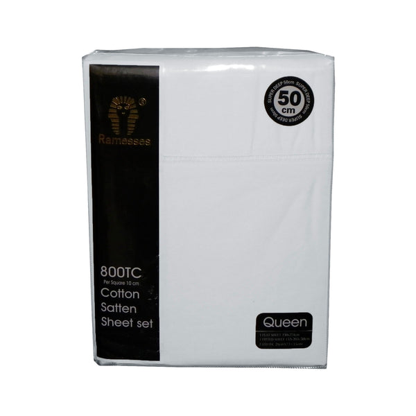 800Tc Ramesses Cotton Sateen Sheet Set White Queen Sheets