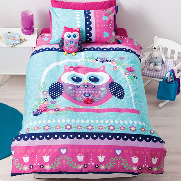 Cubby House Reversible Pretty Owl Quilt Cover Set Single Quilt Covers