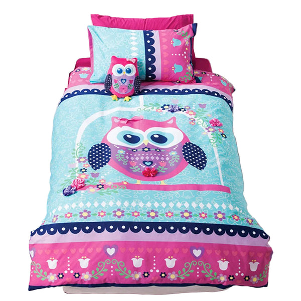Cubby House Reversible Pretty Owl Quilt Cover Set Single Quilt Covers