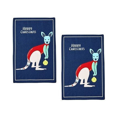 Ladelle Australiana Animal Drawing Set Of 2 Cotton Kitchen Towels Kangaroo Tea Towels & Dishcloths