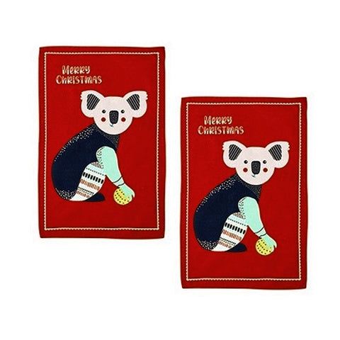 Ladelle Australiana Animal Drawing Set Of 2 Cotton Kitchen Towels Koala Tea Towels & Dishcloths