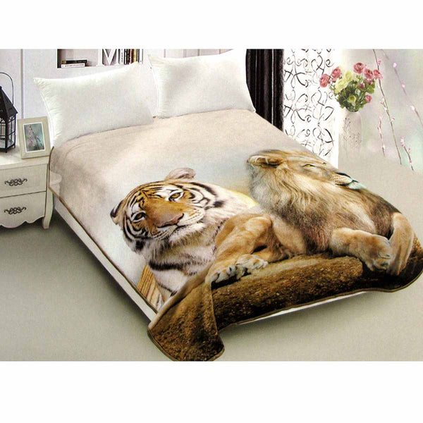 800Gsm Luxury Reversible Animal Pattern Mink Blanket Queen 200 X 240 Cm Lion Tiger Brown Blankets