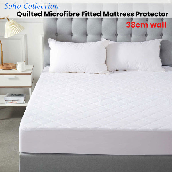 Soho Collection Quilted Microfibre Fitted Mattress Protector 38Cm Wall King Mattress Toppers & Protectors
