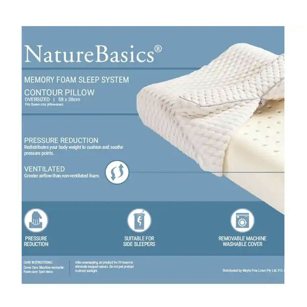 Alastairs Nature Basics Memory Foam Contour Pillow 38 X 58Cm Pillows