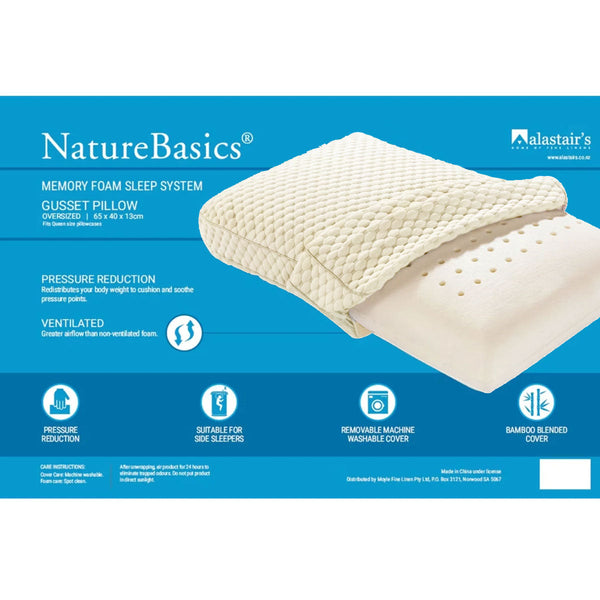 Alastairs Nature Basics Sleep System Memory Foam Gusset Pillow 65 X 40 13Cm Pillows