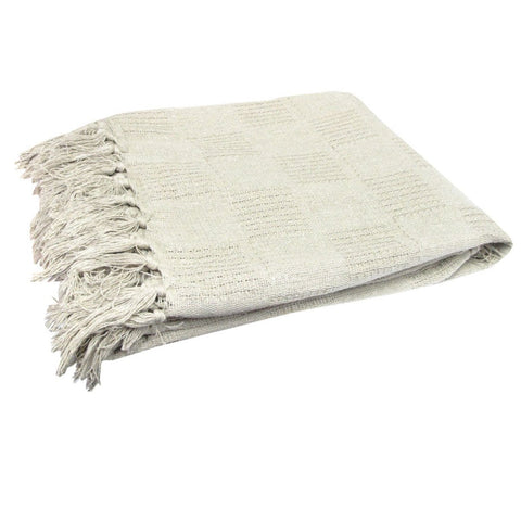 Checkerboard 100% Cotton Texture Fringe Throw Rug 125 X 150 Cm Off White Rugs