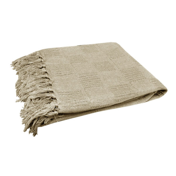 Checkerboard 100% Cotton Texture Fringe Throw Rug 125 X 150 Cm Off White Rugs