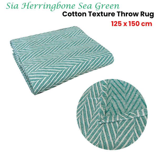 Sia Herringbone Sea Green 100% Cotton Texture Throw Rug 125 X 150 Cm Rugs