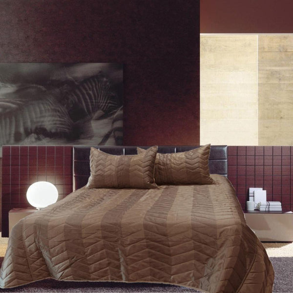 Rapee Faux Silk Coverlet Set Zig Zag Brown Queen Queen Doonas