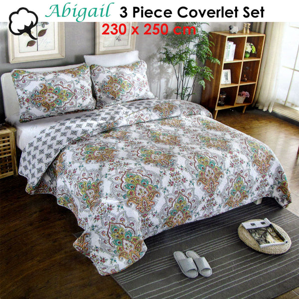 100% Cotton Cover Lightly Quilted Coverlet Set Abigail Queen Quilt Covers