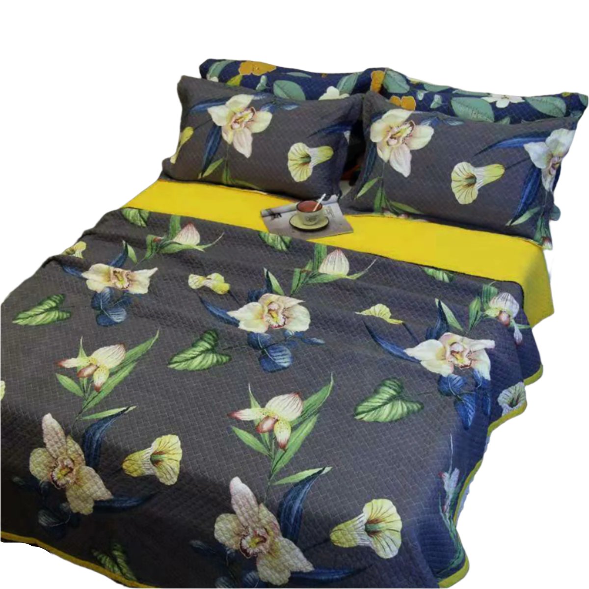 100% Cotton Coverlet Set Embroidered Orchid Queen Queen Doonas