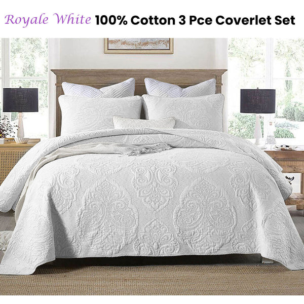 Cotton Rich Lightly Quilted Coverlet Set Royale White King King Doonas