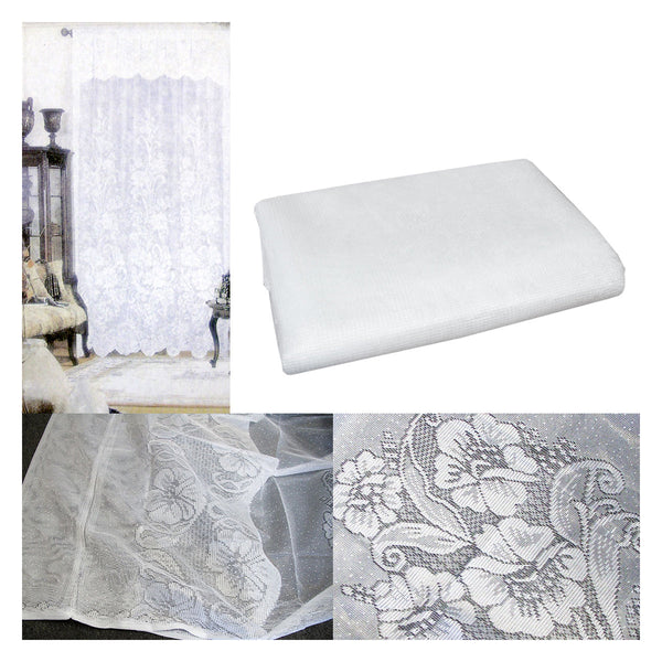 Gardenia White One Piece Rod Pocket Lace Curtain With Attached Valance Other Bedding