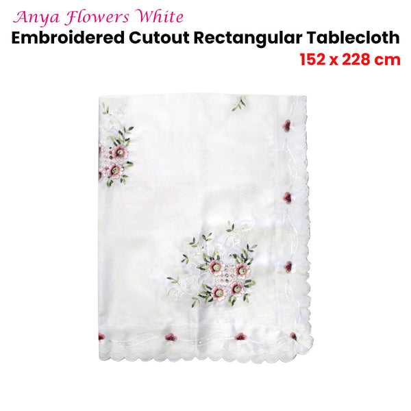 Anya Flowers White Embroidered Cutout Rectangular Tablecloth 152 X 228 Cm Table Cloths