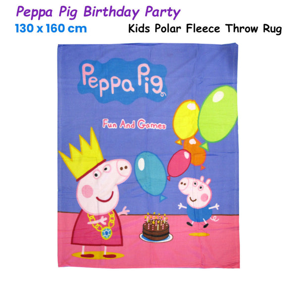 Peppa Pig Birthday Party Printed Polar Fleece Throw Rug 130 X 160 Cm Blankets