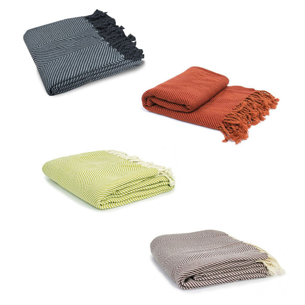 Acrylic Herringbone Pattern Throw With Fringed Edges Home Decor Throws Throws & Afghans