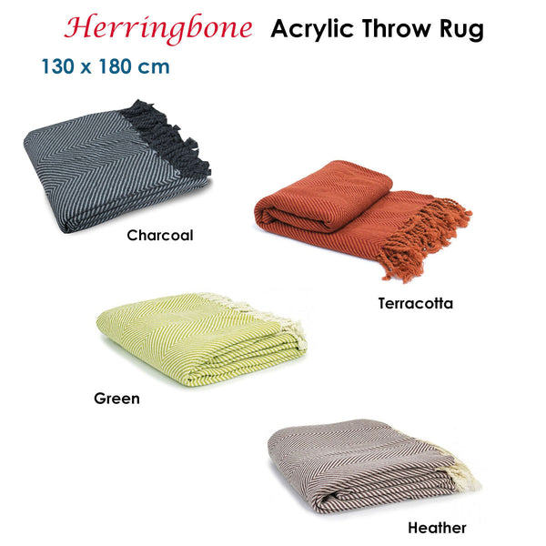 Acrylic Herringbone Pattern Throw With Fringed Edges Home Decor Throws Throws & Afghans