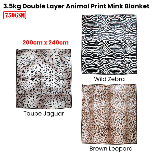 750Gsm 3.5Kg Double Layer Animal Print Faux Mink Blanket Queen 200X240 Cm Wild Zebra Electric Blankets