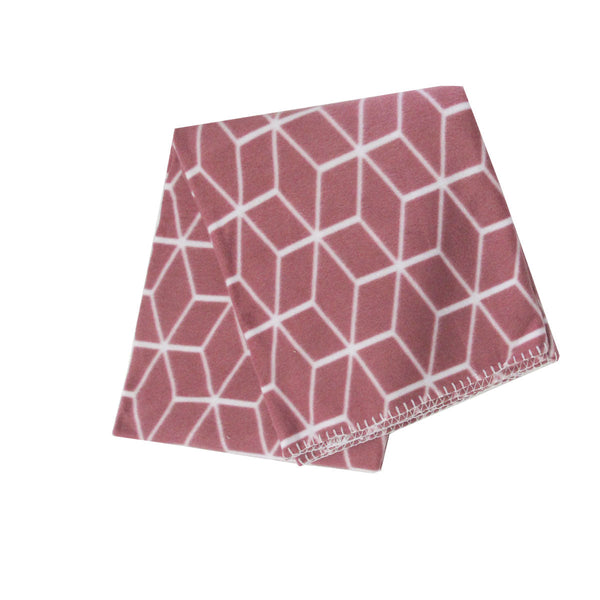 Tiling 175Gsm Geometric Pattern Printed Polar Fleece Throw Rug 120 X 150Cm Dusty Rose Rugs