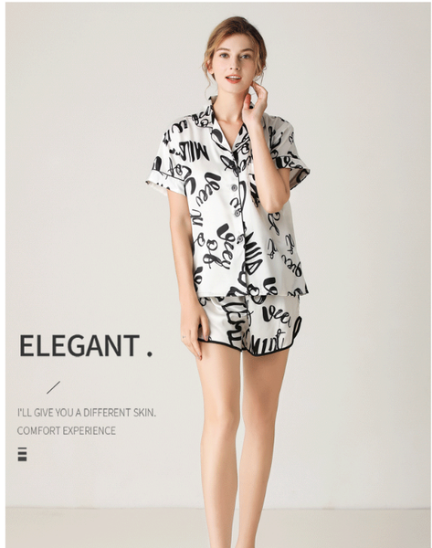Woman Home Wear Short Sleeve Sweet Girl White Text Casual Pajamas (Xl Size) Sleepwear