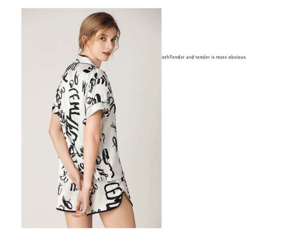 Woman Home Wear Short Sleeve Sweet Girl White Text Casual Pajamas (Xl Size) Sleepwear