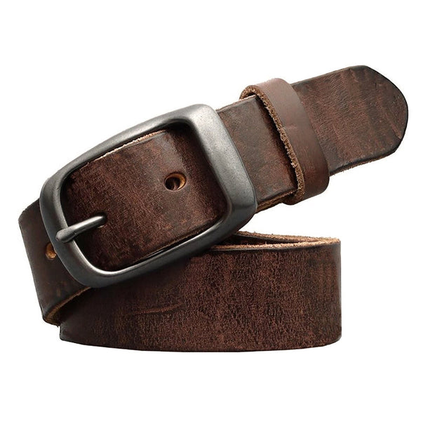 Men's Genuine Leather Belt Vintage Cowhide Pin Buckle 125Cm Adjustable Length Belts