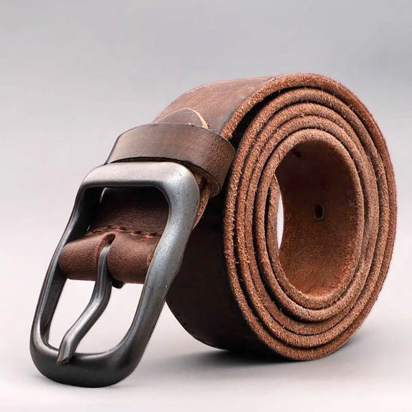 Men's Genuine Leather Belt Vintage Cowhide Pin Buckle 125Cm Adjustable Length Belts
