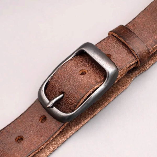 Men's Genuine Leather Belt Vintage Cowhide Pin Buckle 125Cm Adjustable Length Belts