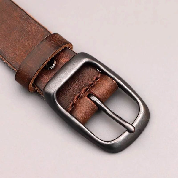 Men's Genuine Leather Belt Vintage Cowhide Pin Buckle 125Cm Adjustable Length Belts