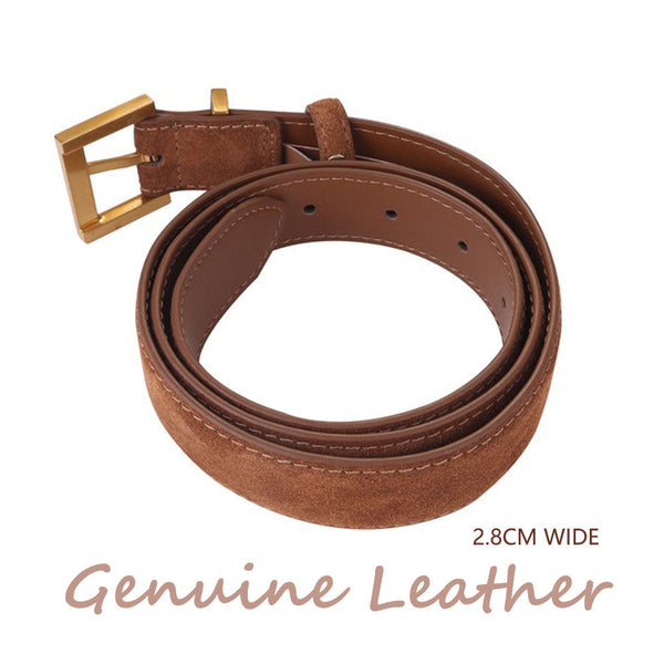 Women's Genuine Suede Leather Belt Classic Pin Buckle Cowhide (Black) Belts