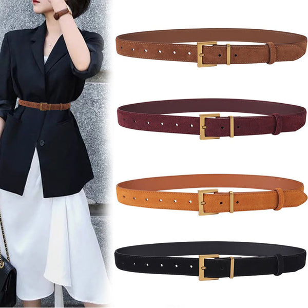 Women's Genuine Suede Leather Belt Classic Pin Buckle Cowhide (Brown) Belts