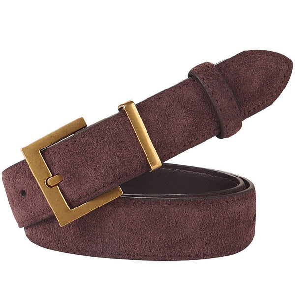 Women's Genuine Suede Leather Belt Classic Pin Buckle Cowhide (Coffee) Belts