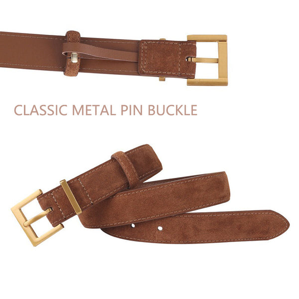 Women's Genuine Suede Leather Belt Classic Pin Buckle Cowhide (Coffee) Belts