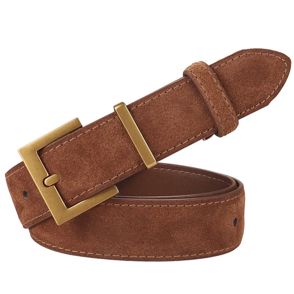 Women's Genuine Suede Leather Belt Classic Pin Buckle Cowhide (Caramel) Belts